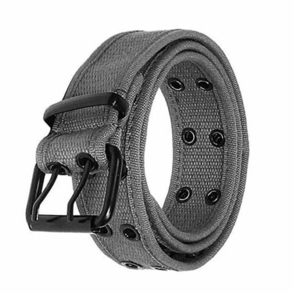100% Cotton Canvas Gray Belt Double Grommet Two Hole Heavy Duty Men's Women's